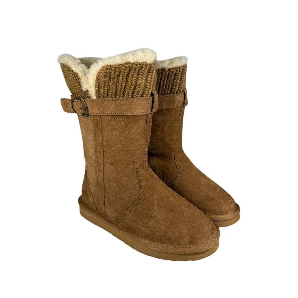 BEARPAW Women's Boots SUEDE LEATHER W/ KNIT‎ DETAIL, TAN , Size 7